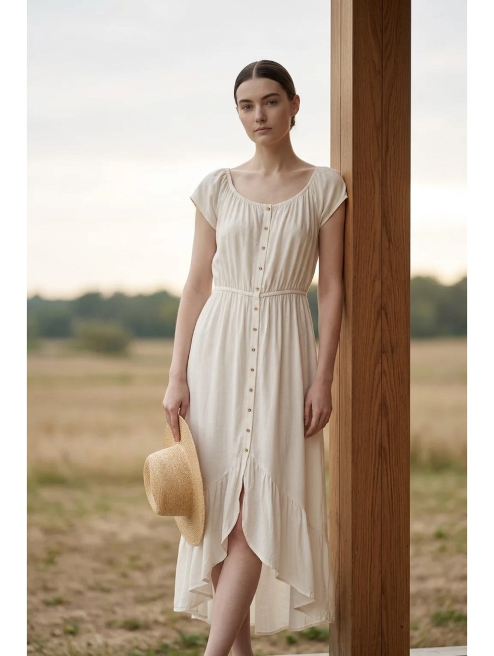 Indigo Rose White Button-Front Midi Dress with Tie Waist, Size Small